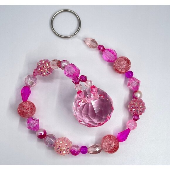 Beaded Suncatcher Pink Crystal Prism Hanging Patio Decor Yard Art Tree Jewelry - Picture 8 of 10